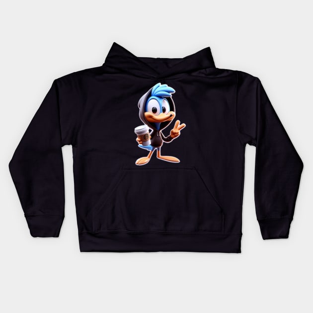 Road Runner with coffee Kids Hoodie by Rolling Reality